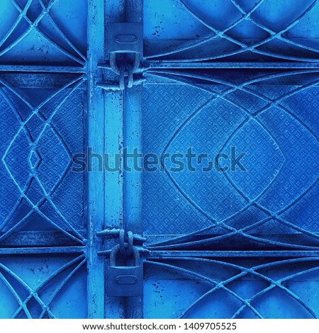 blue metalwork patterns by reflection and refraction with shapes and lines linear and circles curves