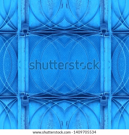 blue metalwork patterns by reflection and refraction with shapes and lines linear and circles curves