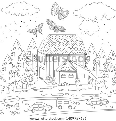 happy cityscape for your coloring book