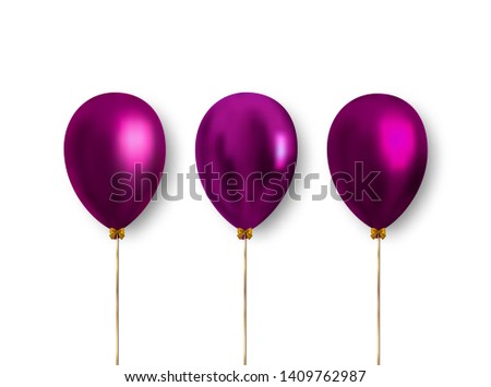 Realistic purple balloons isolated on white background to decorate holiday banners, cards and much more. Ready vector clipart for decoration.