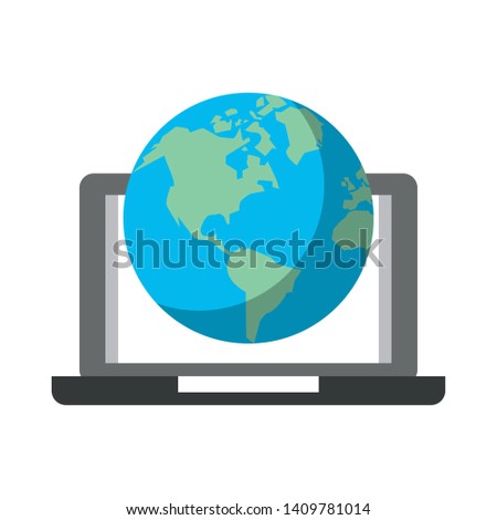 technology device lapton connect international world map cartoon vector illustration graphic design
