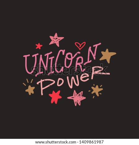 Vector unicorn power lettering funny art, baby stylish illustration, unique print for posters, cards, mugs, clothes and other