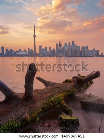 Sunset Nature City Skyline Architecture with clouds Toronto Ontario Canada Lake