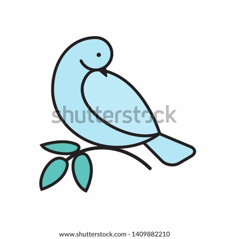 Gentle dove decorative element. Abstract blue pigeon holding an olive branch. Symbol of peace and health care.