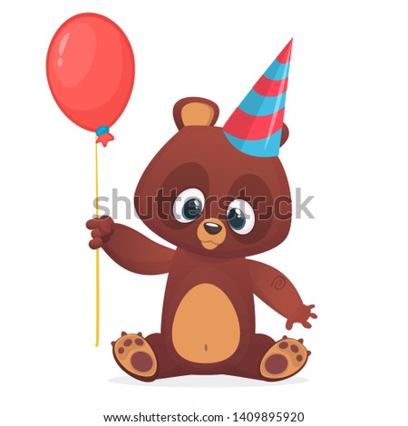 Cartoon illustration baby bear with reb balloon