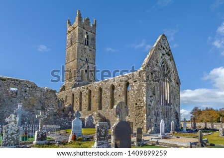 Claregalway Friary is a medieval Franciscan abbey located in the town of Claregalway, County Galway, Ireland. Royalty-Free Stock Photo #1409899259