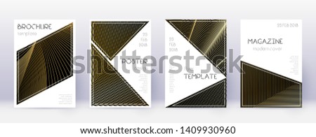 Triangle brochure design template set. Gold abstract lines on black background. Bold brochure design. Great catalog, poster, book template etc.