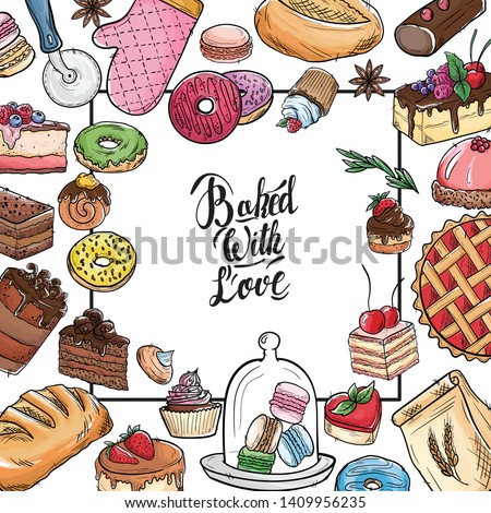  Bread hand drawn set illustration. Vintage pastry, desserts, cakes, wheat, flour fresh bread sketches for bakery shop or cafeteria. Vector graphic, stylized image set graphic element for menu
