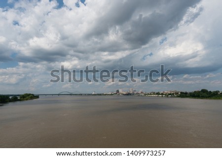 Panoramic view of the Mississippi river and Memphis downtown in springtime, Tennessee