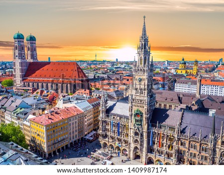 Munich in Sunset Bavaria Germany Royalty-Free Stock Photo #1409987174