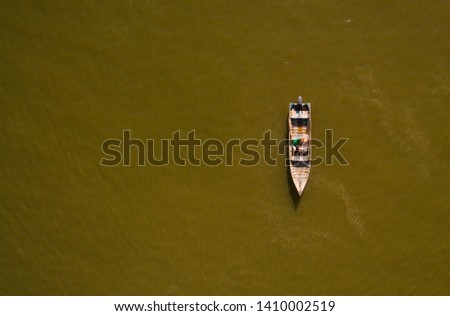 Aerial drone bird's eye view of traditional fishing boat 