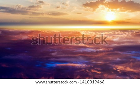 Beautiful sunrise .   Beautiful heavenly landscape with the sun in the clouds  .