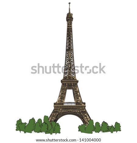 Eiffel Tower of Paris - colored vector lineart illustration