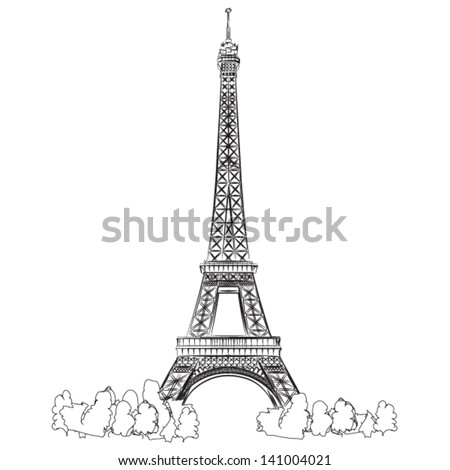 Eiffel Tower of Paris - vector lineart illustration