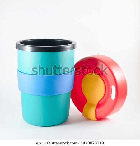 colorful plastic coffee cup on white background, keep or reusable cup