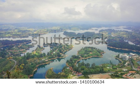 Guatapé Reservoir in Colombia aerial view from La Piedra de Pen