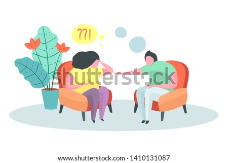 Psychotherapy doctor psychologist office patient case.. Depression and stress problems psychiatrist treatment flat design.