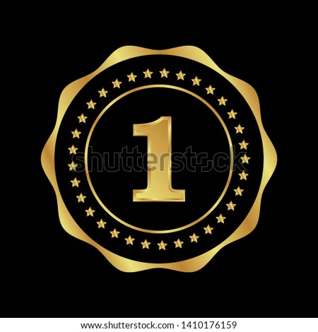 Gold emblem with number 1. 1 years anniversary with golden font. 1 years anniversary celebration simple logo. Luxury gold emblem,label,seal,sticker or tag. Can be used for celebrations, anniversari Royalty-Free Stock Photo #1410176159