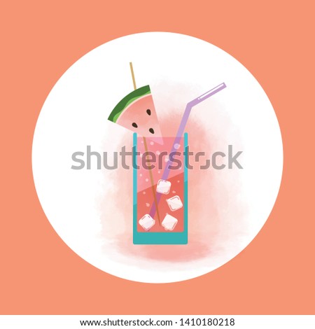 Fresh Watermelon juice illustration with watercolor blending