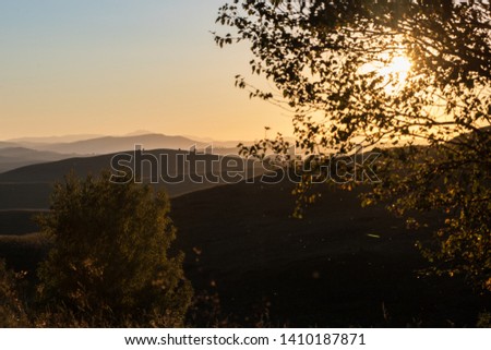 Beauty sunset in the mountains in Altay, panoramic picture