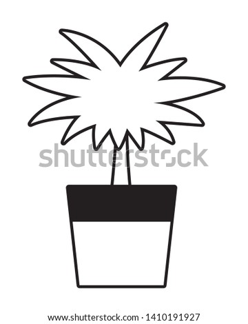 decorative plant on pot icon cartoon black and white vector illustration graphic design