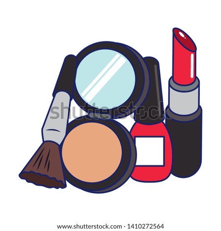 Make up and women fashion beauty powder and brush with lipstick and nail polish vector illustration graphic design