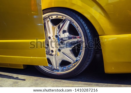 Close up car mag wheel. Magnesium alloy wheel.