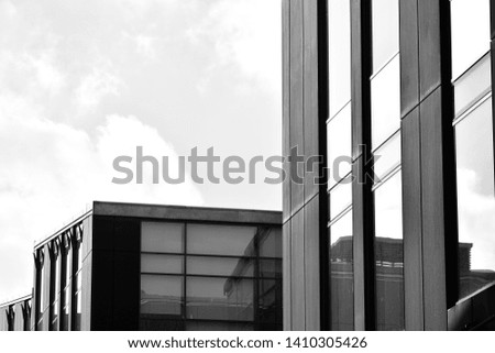 Modern office building. Architectural details of modern  building. Black and white.