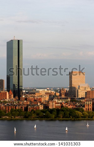 Part of the Boston Back Bay skyline with the landmark John Hancock tower.