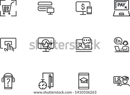 Online business line icon set. Computer, phone, device, webinar, payment, store. Communication concept. Can be used for topics like commerce, education, distance work