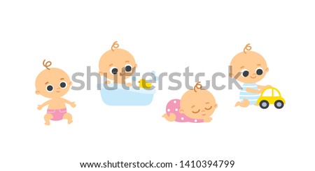 Set with babies. Baby girls and baby boys. Children's activities.