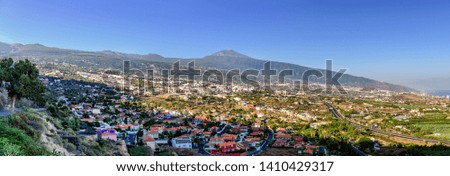 View over La Orotava from Mirador La Resbala towards mount Teide, Tenerife, Canary Islands Royalty-Free Stock Photo #1410429317