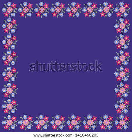 Decorative frame of colorful wild flowers. Square composition. Vector EPS10