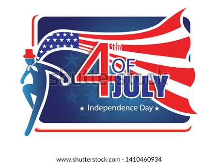 4th of July USA Independence Day with waving American national flag and lettering text design. Vector illustration. - Vector 