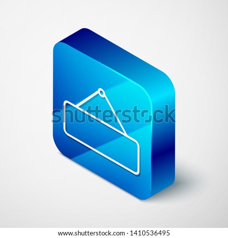 Isometric Signboard hanging icon isolated on white background. Suitable for advertisements bar, cafe, pub, restaurant. Blue square button. Vector Illustration
