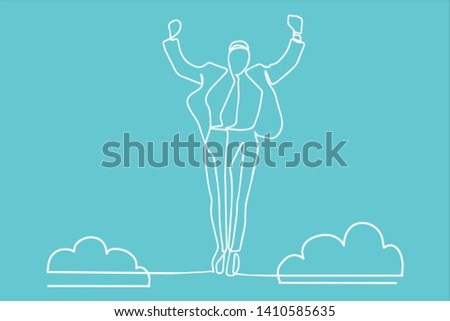  Continuous line, drawing of Office worker jumping happy 