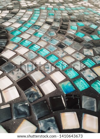 Beautiful round glass mosaic table with geometric pattern. Author's design. Handmade.
