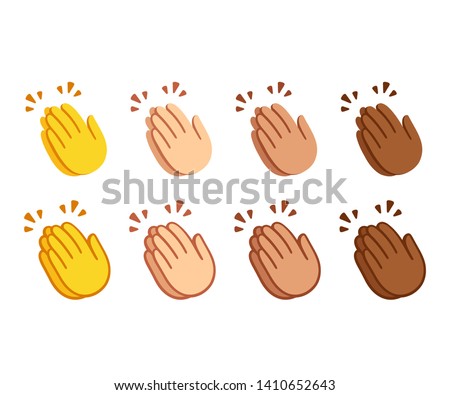 Clapping hands emoji set. Applause icons in two styles, line icon and flat cartoon color option. Different skin shades. Vector symbol set. Royalty-Free Stock Photo #1410652643