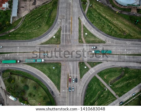 Rafaela city, Santa Fe, Argentina, Drone. Aerial picture with cenital view. Road intersections.