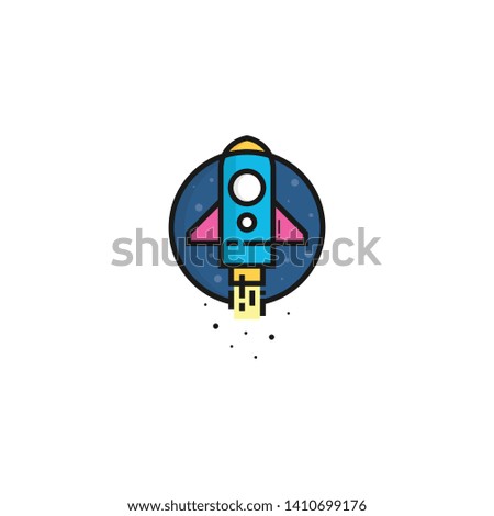 Rocket logo template vector. Colorful aircraft logo template with bold outline in monoline style