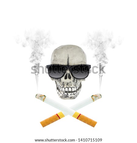 cigarette and skull isolated on white background.