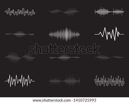 Sound audio wave vector. Icon set isolated on black background. Abstract sound waves for voice design, music background, radio logo and icon.Creative music audio concept. Soundwave vector illustration