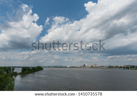 Panoramic view of the Mississippi river and Memphis downtown in springtime, Tennessee