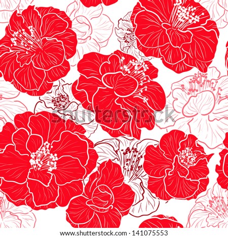 Seamless red pattern with floral background