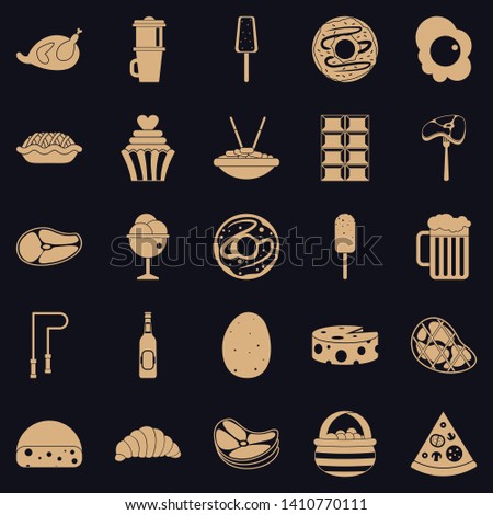 Very harmful food icons set. Simple set of 25 very harmful food vector icons for web for any design
