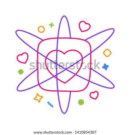 Icon of atom and heart shape. Love, science, chemistry, physics creative logo concept.