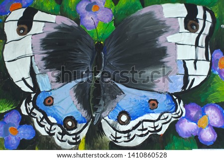 children drawing butterfly painted close up                              