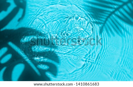 Blue water texture background on the noon sunlight with  tropical leaves shadow. 
 Royalty-Free Stock Photo #1410861683