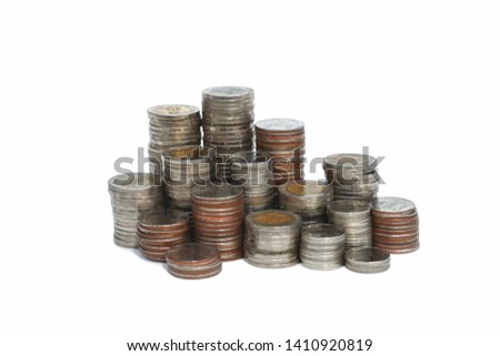 Stack of Thai Baht Coins isolated on white background                                
