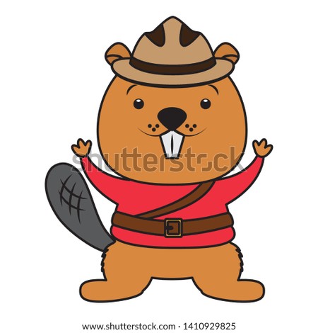 beaver police uniform character happy canada day vector illustration